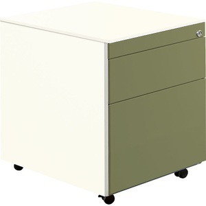 mauser, Schubladencontainer mit Rollen, mauser Schubladencontainer mit Rollen, HxT 570 x 600 mm, 1 Materialschub, 1 Hängeregistratur, reinweiß / schilfgrün / reinweiß