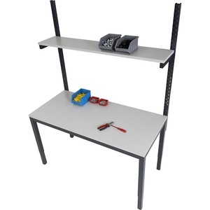 EUROKRAFTbasic, Arbeitstisch, eurokraft basic Höhenverstellbarer Arbeitstisch mit Etagenbord, Arbeitshöhe 650 - 900 mm, BxT 1200 x 700 mm