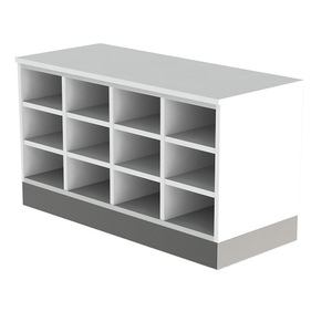 undefined, Sitover-Garderobenbank, Sitover-Garderobenbank, einseitig, melaminbeschichtet, 12 Fächer, Länge 1090 mm, weiß, Edelstahlsockel
