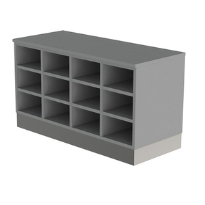 undefined, Sitover-Garderobenbank, Sitover-Garderobenbank, einseitig, melaminbeschichtet, 12 Fächer, Länge 1090 mm, grau, Edelstahlsockel