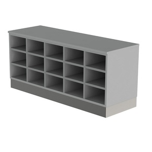 undefined, Sitover-Garderobenbank, Sitover-Garderobenbank, einseitig, melaminbeschichtet, 15 Fächer, Länge 1360 mm, grau, Edelstahlsockel