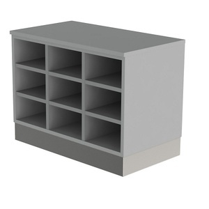 undefined, Sitover-Garderobenbank, Sitover-Garderobenbank, doppelseitig, melaminbeschichtet, 2 x 9 Fächer, Länge 820 mm, grau, Edelstahlsockel