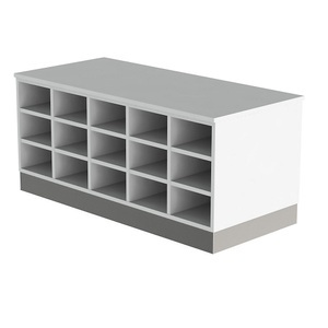 undefined, Sitover-Garderobenbank, Sitover-Garderobenbank, doppelseitig, melaminbeschichtet, 2 x 15 Fächer, Länge 1360 mm, weiß, Edelstahlsockel