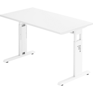 Hammerbacher, Hammerbacher Höhenverstellbarer gerader Schreibtisch mit C-Fuß Express Q Weiß 1.200 x 672 x 685 - 810 mm, Home Office-Schreibtisch, manuelle Höhenverstellung, rechteckig, C-Füsse, B 1200 x T 672 x H 650-850 mm, weiss/weiss