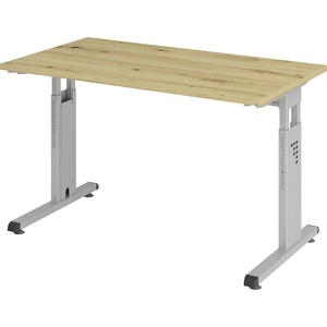 Hammerbacher, Hammerbacher Höhenverstellbarer Geradschreibtisch mit C-Fuß Express Q Eiche, Silber 1.200 x 672 x 685 - 810 mm, Home Office-Schreibtisch, manuelle Höhenverstellung, rechteckig, C-Füsse, B 1200 x T 672 x H 650-850 mm, Wildeiche/Silber