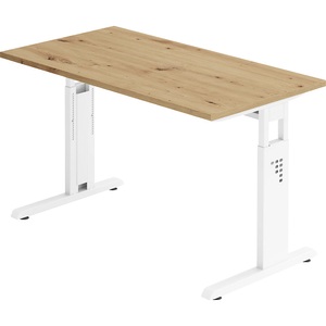 Hammerbacher, Hammerbacher Höhenverstellbarer gerader Schreibtisch mit C-Fuß Express Q Weiß 1.200 x 672 x 685 - 810 mm, Home Office-Schreibtisch, manuelle Höhenverstellung, rechteckig, C-Füsse, B 1200 x T 672 x H 650-850 mm, weiss/weiss