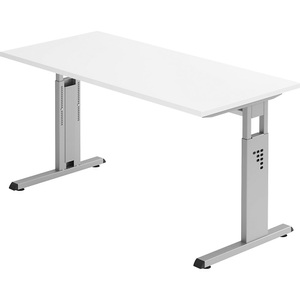 undefined, Schreibtisch, Rechteck, C-Fuß, B 1400 x T 672 x H 650-850 mm, weiß/schwarz, Home Office-Schreibtisch, manuelle Höhenverstellung, rechteckig, C-Füsse, B 1400 x T 672 x H 650-850 mm, weiss/silber