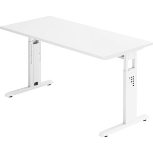 Hammerbacher, Hammerbacher Höhenverstellbarer gerader Schreibtisch mit C-Fuß Express Q Weiß 1.400 x 672 x 685 - 810 mm, Home Office-Schreibtisch, manuelle Höhenverstellung, rechteckig, C-Füsse, B 1400 x T 672 x H 650-850 mm, weiss/weiss