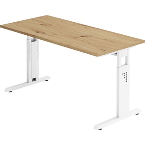 Hammerbacher, Hammerbacher Höhenverstellbarer gerader Schreibtisch mit C-Fuß Express Q Eiche, Weiß 1.400 x 672 x 685 - 810 mm, Home Office-Schreibtisch, manuelle Höhenverstellung, rechteckig, C-Füsse B 1400 x T 672 x H 650-850 mm, Wildeiche/Weiss