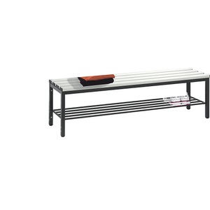 CP, Garderobenbank BASIC, ohne Lehne, C+P Garderobenbank BASIC, Kunststoffleisten, Länge 1500 mm, lichtgrau, Schuhrost