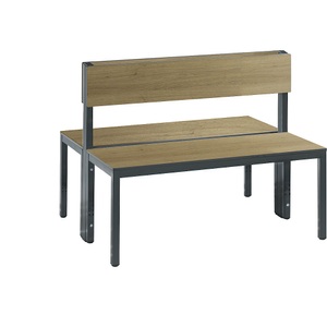 CP, Garderobenbank BASIC PLUS, doppelseitig, Sitzbank Basic Plus, 2-seitig, Rückenlehne, ohne Schuhrost, 4-Fussgestell schwarzgrau RAL 7021, B 1000 mm, Dekor Eiche Ser.