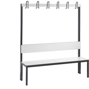 CP, Garderobenbank BASIC PLUS, einseitig, C+P Garderobenbank BASIC PLUS, einseitig, HPL, Lehne und Hakenleiste, Länge 1500 mm, weiß