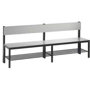 CP, Garderobenbank BASIC PLUS, einseitig, C+P Garderobenbank BASIC PLUS, einseitig, HPL, Lehne, Länge 1960 mm, silbergrau, Schuhrost