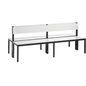 CP, Garderobenbank BASIC PLUS, doppelseitig, Sitzbank Basic Plus, 2-seitig, Rückenlehne, ohne Schuhrost, 4-Fussgestell schwarzgrau RAL 7021, B 1960 mm, Dekor weiss
