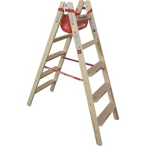 Euroline, Holz-Stehleiter mit Komfort-Stufen, euroline Holz-Stehleiter mit Komfort-Stufen, beidseitig begehbar, 2 x 5 Stufen