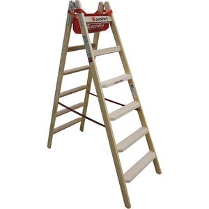 Euroline, Holz-Stehleiter mit Komfort-Stufen, euroline Holz-Stehleiter mit Komfort-Stufen, beidseitig begehbar, 2 x 6 Stufen