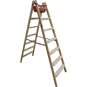 Euroline, Holz-Stehleiter mit Komfort-Stufen, euroline Holz-Stehleiter mit Komfort-Stufen, beidseitig begehbar, 2 x 7 Stufen