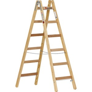 Euroline, Holz-Sprossen-Stehleiter, euroline Holz-Sprossen-Stehleiter, mit Eimerhaken, 2 x 6 Sprossen