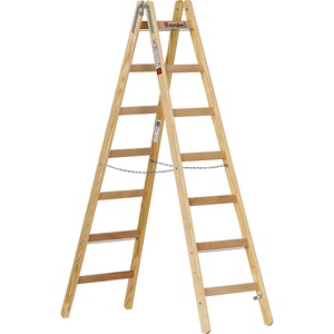Euroline, Holz-Sprossen-Stehleiter, euroline Holz-Sprossen-Stehleiter, mit Eimerhaken, 2 x 7 Sprossen