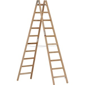 Euroline, Holz-Sprossen-Stehleiter, euroline Holz-Sprossen-Stehleiter, mit Eimerhaken, 2 x 10 Sprossen
