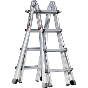 Euroline, Alu-Vario-Klappleiter, euroline Alu-Vario-Klappleiter, mit teleskopierbaren Holmen, 4 x 4 Sprossen