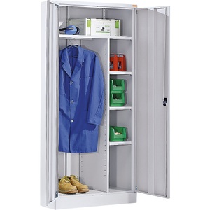 QUIPO, QUIPO Stahlschrank mit Sockel 1 Garderobenleiste, 1 Ablageboden, 3 Fachböden lichtgrau, eurokraft basic Stahlschrank mit Sockel, 1 Garderobenleiste, 1 Ablageboden, 3 Fachböden, lichtgrau