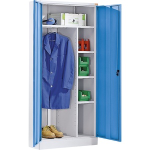 QUIPO, QUIPO Stahlschrank mit Sockel 1 Garderobenleiste, 1 Ablageboden, 3 Fachböden lichtgrau / lichtblau, eurokraft basic Stahlschrank mit Sockel, 1 Garderobenleiste, 1 Ablageboden, 3 Fachböden, lichtgrau / lichtblau