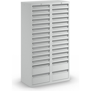 undefined, Schubladenschrank HxBxT 1800 x 1000 x 500 mm, 26 Schubladen 100 mm, 4 Schubladen 200 mm hoch Korpus und Schubladen grau, stumpf® Schubladenschrank, Schubladen 26x100 + 4x200 mm, HxBxT 1.800 x 1.000 x 500 mm, lichtgrau