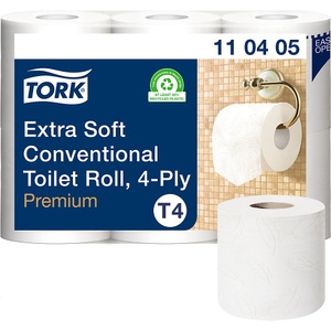 undefined, Toilettenpapier, Standard-Haushaltsrolle Tissue, 4-lagig, superhochweiß, VE 42 Rollen à 150 Blatt ab 6 VE, Tork Premium Toilettenpapier T4 4-lagig 110405 42 Rollen à 153 Blatt