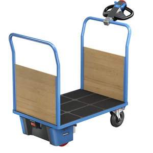 EUROKRAFTpro, Plattformwagen mit Elektroantrieb, eurokraft pro Plattformwagen mit Elektroantrieb, 2 MDF-Stirnwände, LxBxH 1620 x 800 x 1300 mm