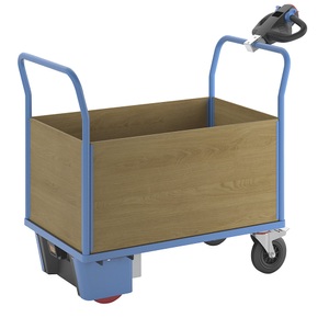 EUROKRAFTpro, Plattformwagen mit Elektroantrieb, eurokraft pro Plattformwagen mit Elektroantrieb, 4 hohe MDF-Wände, LxBxH 1420 x 700 x 1300 mm