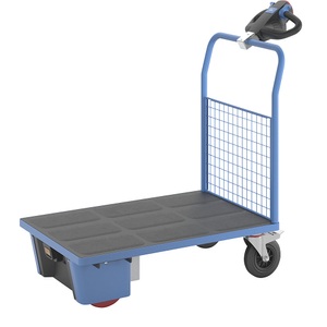 EUROKRAFTpro, Plattformwagen mit Elektroantrieb, eurokraft pro Plattformwagen mit Elektroantrieb, 1 Gitter-Stirnwand, LxBxH 1370 x 700 x 1300 mm