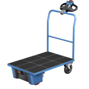 EUROKRAFTpro, Plattformwagen mit Elektroantrieb, eurokraft pro Plattformwagen mit Elektroantrieb, Rohrschiebebügel, LxBxH 1570 x 800 x 1300 mm, Vollgummi Reifen