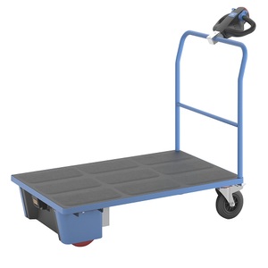 EUROKRAFTpro, Plattformwagen mit Elektroantrieb, eurokraft pro Plattformwagen mit Elektroantrieb, Rohrschiebebügel, LxBxH 1570 x 800 x 1300 mm, Vollgummi Reifen