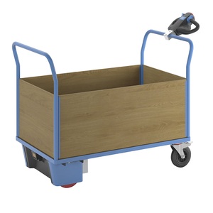 EUROKRAFTpro, Plattformwagen mit Elektroantrieb, eurokraft pro Plattformwagen mit Elektroantrieb, 4 hohe MDF-Wände, LxBxH 1620 x 800 x 1300 mm