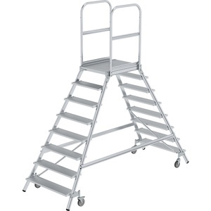 Guenzburger, Podestleiter mit zweiseitigem Aufstieg, MUNK Podestleiter mit zweiseitigem Aufstieg, Plattform und Stufen aus Leichtmetall, 2 x 8 Stufen inkl. Plattform