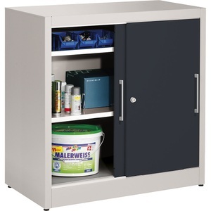 EUROKRAFTpro, Schiebetürschrank Höhe 1000 mm, eurokraft pro Schiebetürschrank Höhe 1000 mm, mit 2 Fachböden, Tiefe 500 mm, Türen anthrazitgrau RAL 7016