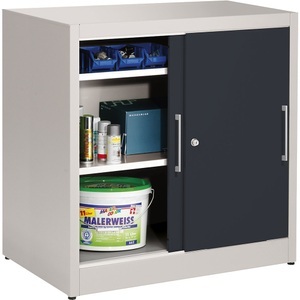 EUROKRAFTpro, Schiebetürschrank Höhe 1000 mm, eurokraft pro Schiebetürschrank Höhe 1000 mm, mit 2 Fachböden, Tiefe 600 mm, Türen anthrazitgrau RAL 7016