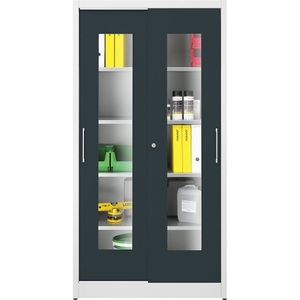 mauser, Sichtfenster-Schiebetürschrank, mauser Sichtfenster-Schiebetürschrank, mit 4 Fachböden, HxB 1950 x 1000 mm, Tiefe 500 mm, Türfarbe Anthrazitgrau