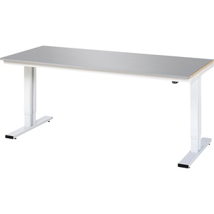 RAU, Arbeitstisch, elektrisch höhenverstellbar, Rau Werktisch Adlatus, elektrisch höhenverstellbar, 25 mm MDF-Platte mit Edelstahlbelag, bis 300 kg, B 2000 x T 800 x H 720-1120 mm, silber/lichtgrau