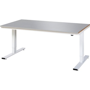 RAU, Arbeitstisch, elektrisch höhenverstellbar, Rau Werktisch Adlatus, elektrisch höhenverstellbar, 25 mm MDF-Platte mit Edelstahlbelag, bis 300 kg, B 2000 x T 1000 x H 720-1120 mm, silber/lichtgrau