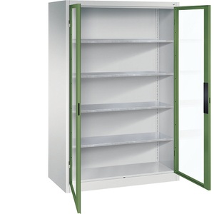 CP, Sichtfenster-Flügeltürschrank, C+P Sichtfenster-Flügeltürschrank, HxBxT 1950 x 1200 x 600 mm, 4 Fachböden, lichtgrau / resedagrün