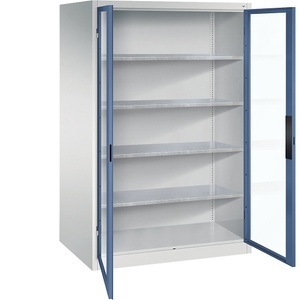 CP, Sichtfenster-Flügeltürschrank, C+P Sichtfenster-Flügeltürschrank, HxBxT 1950 x 1200 x 800 mm, 4 Fachböden, lichtgrau / fernblau