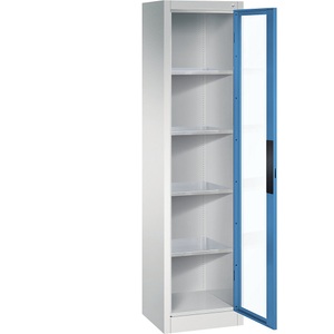 CP, Sichtfenster-Flügeltürschrank, C+P Sichtfenster-Flügeltürschrank, HxBxT 1950 x 502 x 400 mm, 4 Fachböden, lichtgrau / lichtblau