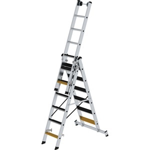 MUNK, MUNK Stufen-Mehrzweckleiter 3-teilig, mit Traverse und Trittauflagen 3 x 6 Stufen, MUNK Stufen-Mehrzweckleiter, 3-teilig, mit Traverse und Trittauflagen, 3 x 6 Stufen