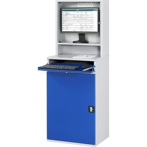 RAU, RAU Computer-Arbeitsstation Monitorgehäuse, 2 Ausziehböden Breite 650 mm, lichtgrau / enzianblau, RAU Computer-Arbeitsstation, Monitorgehäuse, 2 Ausziehböden, Breite 650 mm, lichtgrau / enzianblau