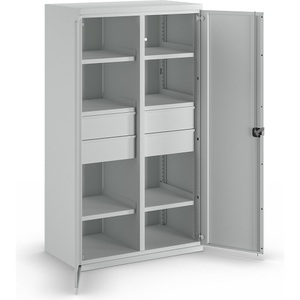 EUROKRAFTpro, EUROKRAFTpro Schwerlastschrank aus Stahl, 6 Fachböden, 4 Schubladen 180 mm hoch, lichtgrau/lichtgrau, eurokraft pro Schwerlastschrank aus Stahl, 6 Fachböden, 4 Schubladen 180 mm hoch, lichtgrau/lichtgrau