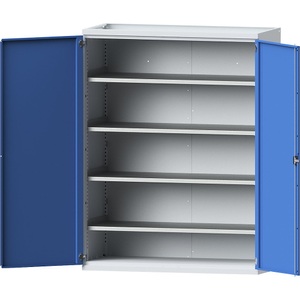 EUROKRAFT, EUROKRAFT Schwerlastschrank JUMBO aus Stahlblech 4 durchgehende Fachböden lichtgrau/lichtblau, eurokraft pro Schwerlastschrank JUMBO aus Stahlblech, 4 durchgehende Fachböden, lichtgrau/lichtblau