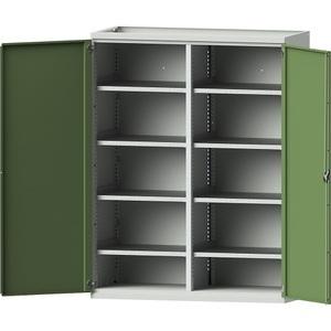 EUROKRAFTpro, EUROKRAFTpro Schwerlastschrank JUMBO aus Stahlblech, 8 Fachböden, Mitteltrennwand, lichtgrau/resedagrün, eurokraft pro Schwerlastschrank JUMBO aus Stahlblech, 8 Fachböden, Mitteltrennwand, lichtgrau/resedagrün