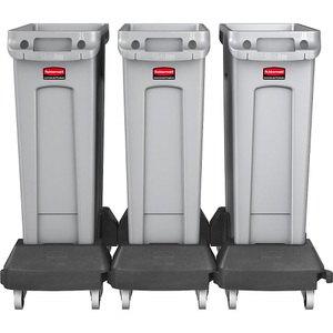 Rubbermaid, Rubbermaid Wertstoffsortierstation SLIM JIM®, mit Kunststofffahrwagen, Volumen 3 x 60 l, Ampere Rack Mammut Rammschutz-Poller, Rohrdurchmesser 140 mm, verkehrsgelb, Höhe 1100 mm
